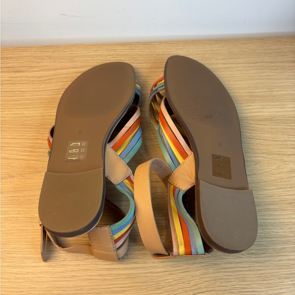 Madewell Sandals Boardwalk Strappy Rainbow Leather Flat Ankle Strap Women Size 9 - Picture 5 of 6